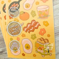 Mellow Morning Breakfast Sticker Sheet - Waterproof Vinyl Stickers