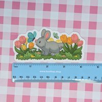 Bunny in Tulips Sticker - Waterproof Vinyl Sticker