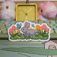 Bunny in Tulips Sticker - Waterproof Vinyl Sticker