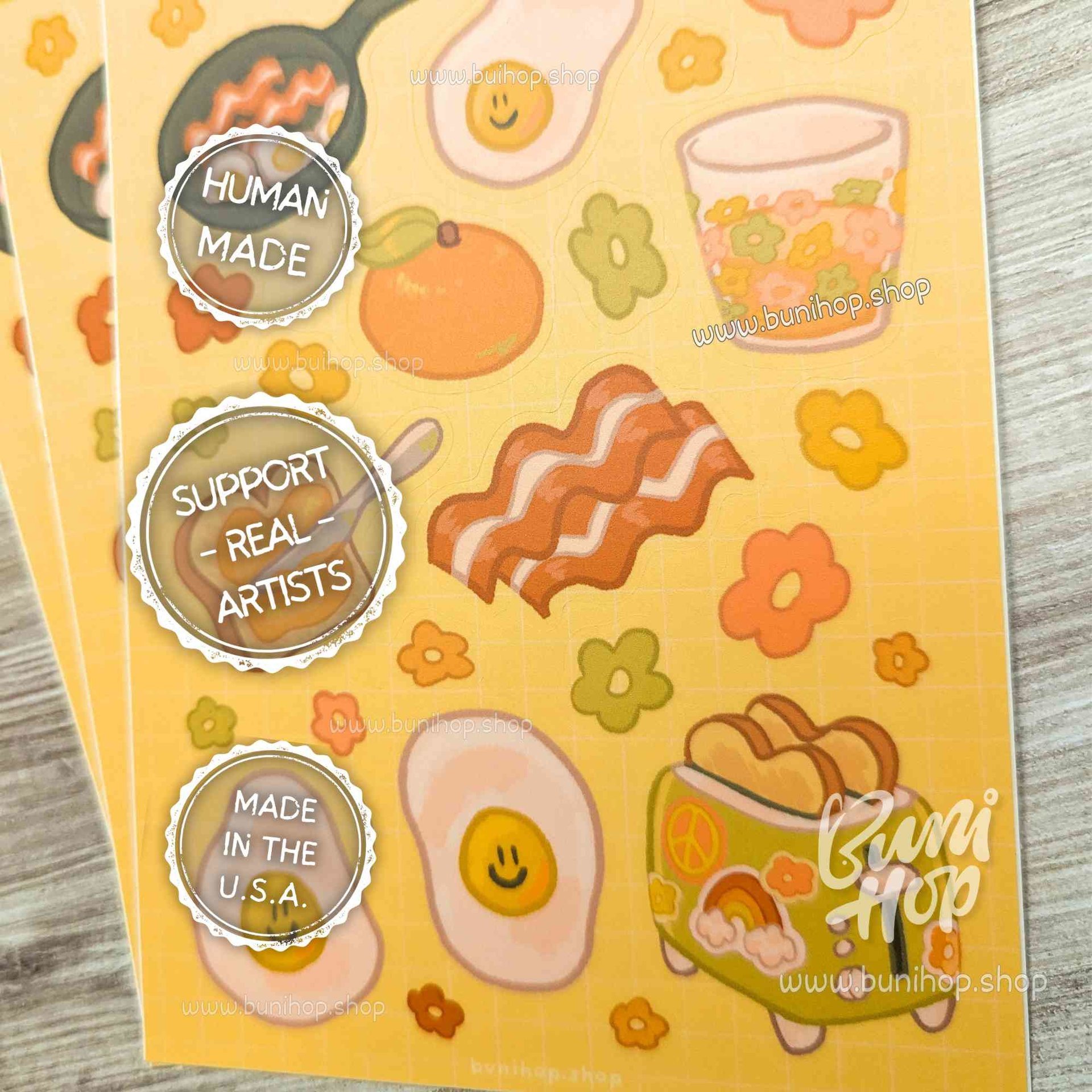Mellow Morning Breakfast Sticker Sheet - Waterproof Vinyl Stickers