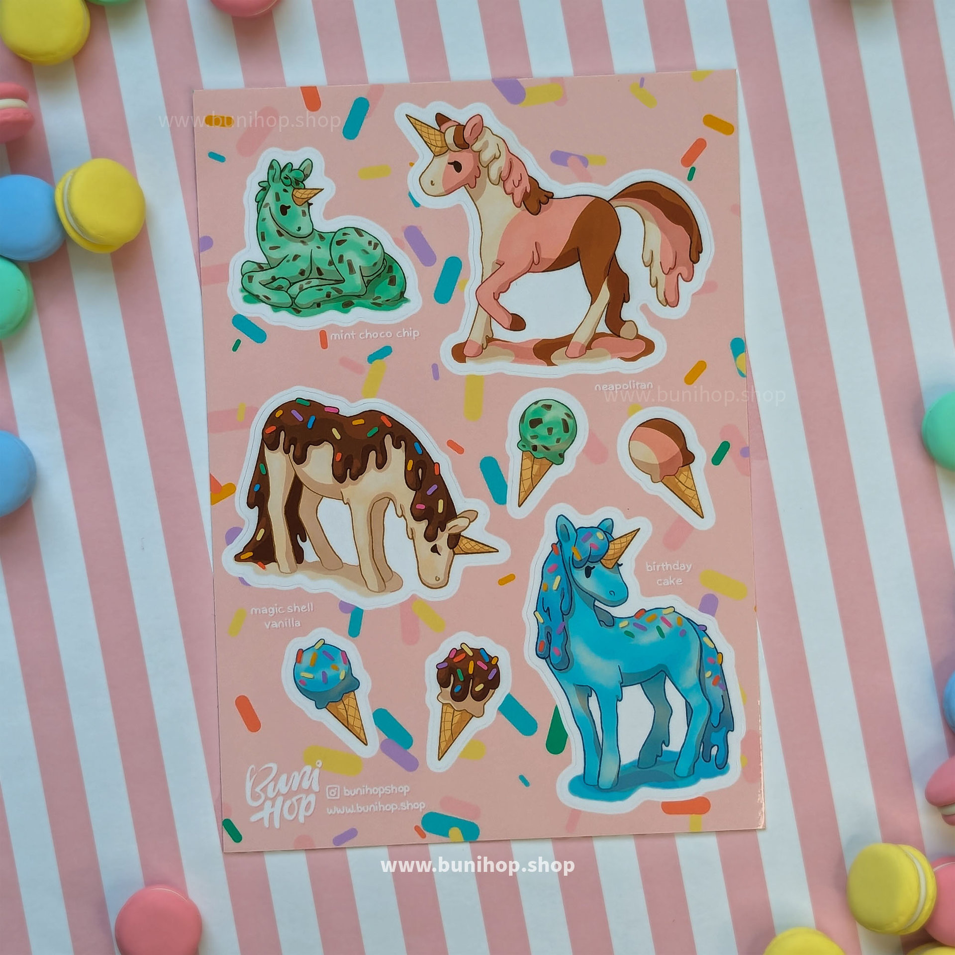 Sugarhorn™ Sticker Sheet - Ice Cream Unicorns - Waterproof Vinyl Stickers