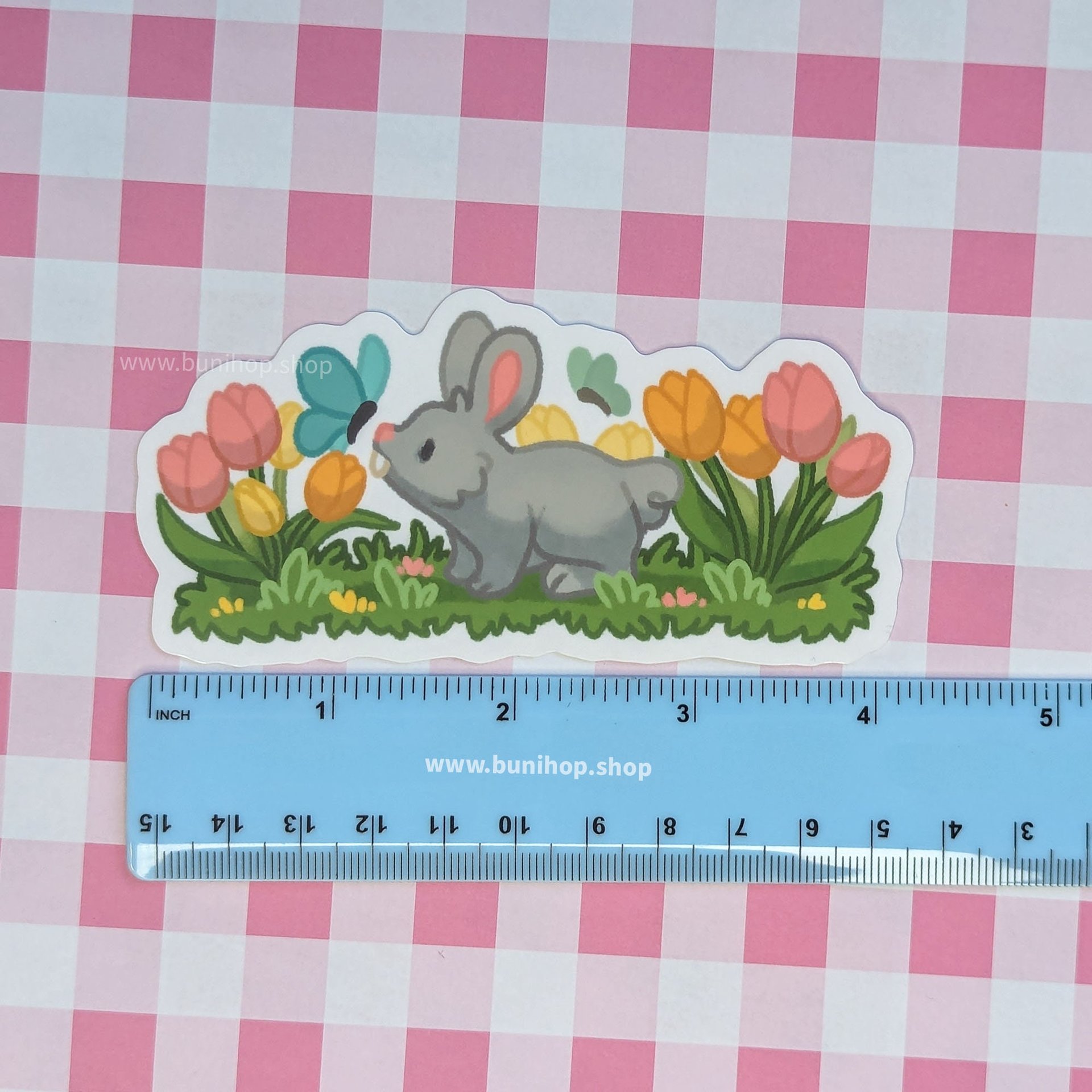 Bunny in Tulips Sticker - Waterproof Vinyl Sticker