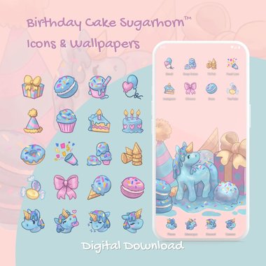 Birthday Cake Sugarhorn™ Phone Wallpaper and Icon Set (Digital Download)