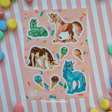 Sugarhorn™ Sticker Sheet - Ice Cream Unicorns - Waterproof Vinyl Stickers