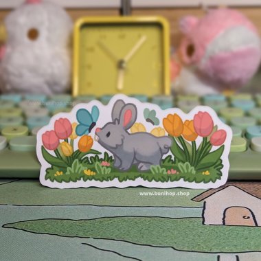 Bunny in Tulips Sticker - Waterproof Vinyl Sticker